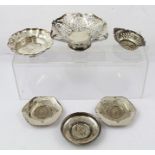 A SELECTION OF SIX NUT DISHES/BONBONNIERES including a pair inset Queen Elizabeth II Silver