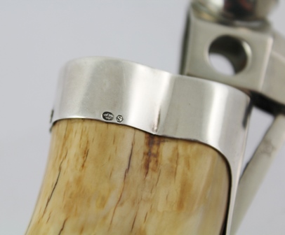 A SILVER COLOURED METAL MOUNTED TUSK FASHIONED WITH A CIGAR CUTTER, stamped .925 - Image 5 of 5