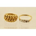 AN 18CT GOLD WEAVE EFFECT RING together with an 18ct DIAMOND SET RING, total weight 11g