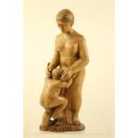 A CARVED WOOD SCULPTURE "Mother and Child", 44cm high