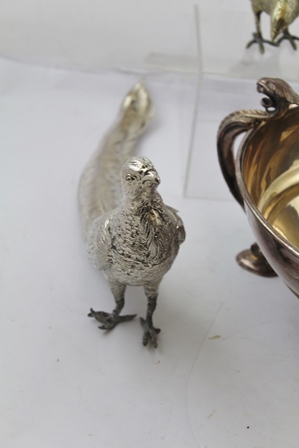 A COLLECTION OF EPNS BIRD FORM TABLE ORNAMENTS including a pair of pheasants, grouse, cock - Image 3 of 6