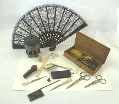 A SELECTION OF 19TH CENTURY COLLECTABLES to include an Art Nouveau EPNS pin cushion, turned wood