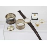 A SILVANA 9CT GOLD CASED GENTLEMAN'S WRIST WATCH , TWO 9CT GOLD RINGS, total weight 14g together