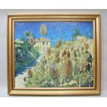 MIKE ABSOLON La Maison aux Carderes, South of France garden with teasels, oil on canvas, signed in