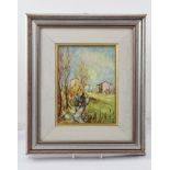 V** TRECCANI (ITALIAN) A mid 20th century study of a horse and cart on a country lane, Oil on board,