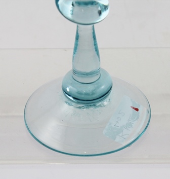 KARLIN RUSHBROOKE A PALE BLUE STUDIO GLASS with fancy shaped stem, on plain conical foot, 24cm high - Image 5 of 12