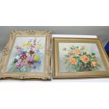 ALBERT WILLIAMS Two 20th century floral still life studies, Oils on board, each signed, 49cm x