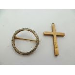 A DIAMOND SET CIRCULAR BROOCH, and a 9ct gold CROSS PENDANT