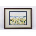 FRED YATES A typical late 20th century study of a crowded beach scene, a Watercolour, signed in