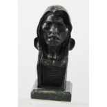 AFTER FREDERIC REMINGTON A CAST BRONZED WHITE METAL BUST OF A NATIVE AMERICAN, bears inscription, on