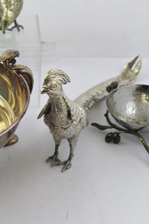 A COLLECTION OF EPNS BIRD FORM TABLE ORNAMENTS including a pair of pheasants, grouse, cock - Image 4 of 6