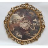 A CIRCULAR COLOUR PRINT, classical scene after F Lord Leighton in gilt wood Florentine frame,
