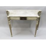 A NEO CLASSICAL DESIGN SIDE TABLE having painted finish with figurative and urn entablature to