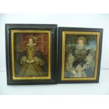"Mary Tudor" and "Queen Elizabeth I", a pair of Aquatint Engravings with some over-painting, 24cm