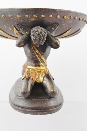 TWO 20TH CENTURY PAINTED AND GILDED COMPOSITION BLACKAMOOR BOWLS, each with two supporters, the - Image 5 of 5