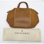 A TRUSSARDI COLLEZIGNE CRESPO ITALIAN TAN COLOURED LEATHER AND SUEDE HANDBAG, in outer protective