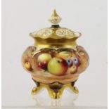 FRANK ROBERTS A ROYAL WORCESTER BONE CHINA LIDDED POT POURRI, having detachable pierced lid,