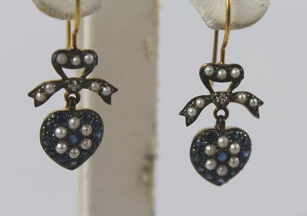A PAIR OF "TENDER HEART" GOLD COLOURED METAL SET DROP EARRINGS, each having a heart set with - Image 2 of 3