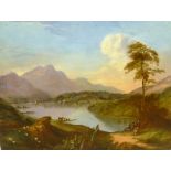 R. ABBOTT A HAND PAINTED PORCELAIN PANEL "Loch Achray", signed and inscribed verso, 19cm x 26cm