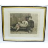 AFTER BRITON RIVIERE (1840-1920) "Sleeping workman with dog" an engraving, signed in pencil, bears