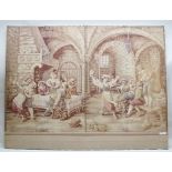 A LARGE CONTINENTAL TAPESTRY TYPE PANEL depicting a tavern interior with Musicians, sectional,