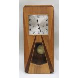 AN ART DECO CASED DROP DIAL WALL CLOCK with optional quarter chimes, the case 74cm x 32cm, with