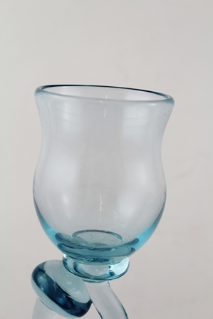KARLIN RUSHBROOKE A PALE BLUE STUDIO GLASS with fancy shaped stem, on plain conical foot, 24cm high - Image 7 of 12