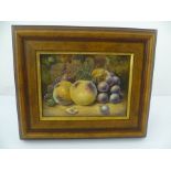 CHRISTOPHER HUGHES Still-life, fruit, watercolour, signed in stained wood glazed frame, 13cm x 18cm