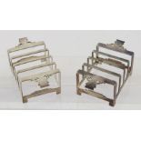 MAPPIN & WEBB A PAIR OF ART DECO SILVER TOAST RACKS of angular form with side handles, Sheffield