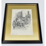 W. MANCE "An Auto da Fe", and interior with two young men, an Ink Drawing, possibly an