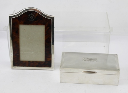 W H MANTON LTD A MID 20TH CENTURY SILVER CIGARETTE BOX, having engine turned hinged lid,