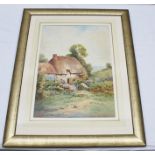 IN THE MANNER OF SYLVESTER STANNARD "Summer landscape, thatched cottage", a Watercolour, 42cm x 29cm