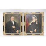 E. GREENWOOD "Mr and Mrs Mills" a pair of Victorian portraits, Oils on canvas, signed and dated