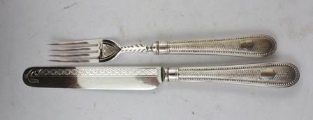 A VICTORIAN MAHOGANY CASED SET OF DESSERT KNIVES AND FORKS FOR TWELVE, together with a pair of - Image 4 of 5