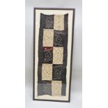 A FIRST HALF 20TH CENTURY ABORIGINAL DREAMTIME WEAVING titled 'The Journey', 104cm x 37cm in