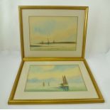 A HULK Seascapes with sailing boats, watercolour, signed in gilt glazed frame, 26cm x 37cm