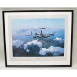 AFTER ROBERT TAYLOR Lancaster Aircraft in Flight, first edition print signed by Group Captain