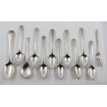 AN ASSORTMENT OF GEORGIAN SILVER "OLD ENGLISH" PATTERN TEASPOONS, various, a feather edged later JAM