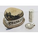 A VICTORIAN SILVER SCENT PHIAL, engraved with a child shepherdess and floral decoration, the