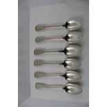 MIXED MAKERS A SUITE OF SIX FIDDLE PATTERN SILVER DESSERT SPOONS, monogrammed "D", mixed assays,