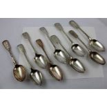 MIXED MAKERS A SELECTION OF NINE ASSORTED GEORGIAN, VICTORIAN AND LATER SILVER TABLESPOONS,