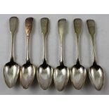 THOMAS TOWNSEND A SET OF SIX SCOTTISH SILVER FIDDLE PATTERN DESSERT SPOONS, each with Griffon