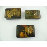 A 19TH CENTURY EUROPEAN SNUFF BOX decorated with a coastal scene and figures, 9cm wide, together