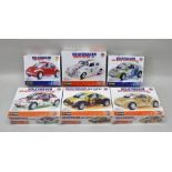 SIX BURAGO METAL KIT MODELS VW New Beetle and VW Beetle Cup UK and other examples, all 1:18 and 1:24