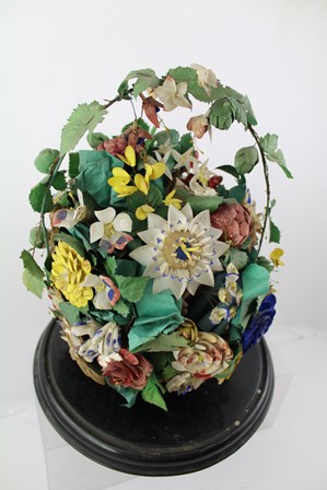 A VICTORIAN GLASS DOME AND BASE currently containing a selection of everlasting flowers in a basket, - Image 4 of 5