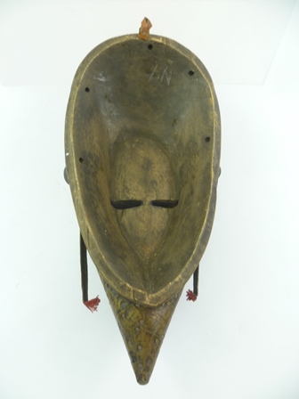 A POSSIBLY AFRICAN TRIBAL MASK, having allover nailed metal sheeting, 34cm high - Image 2 of 2
