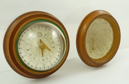 A 19TH CENTURY POCKET MAGNETIC SUNDIAL IN TREEN (YEW WOOD) TURNED CASE having printed card dial with - Image 2 of 5