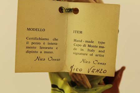 TWO CAPO-DI-MONTE PORCELAIN FIGURINES one signed by Nico Venzo, depicts a man with parasols, 26cm - Image 5 of 6