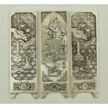 A SUITE OF THREE CHINESE SILVER COLOURED METAL/WHITE METAL PAPERWEIGHTS, each cast with flora,