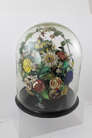 A VICTORIAN GLASS DOME AND BASE currently containing a selection of everlasting flowers in a basket, - Image 2 of 5